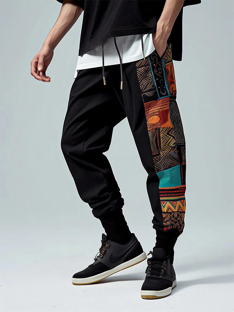 ChArmkpR Mens Pants Ethnic Pattern Patchwork Drawstring Waist Loose Sweatpants Casual Trousers (image for) ChArmkpR Mens Pants Ethnic Pattern Patchwork Drawstring Waist Loose Sweatpants Casual Trousers